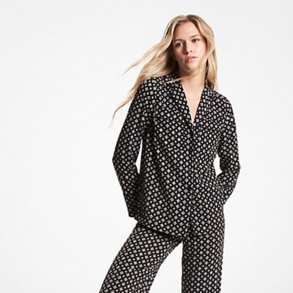 Michael Kors Studded Medallion Crushed Crepe Pajama Shirt